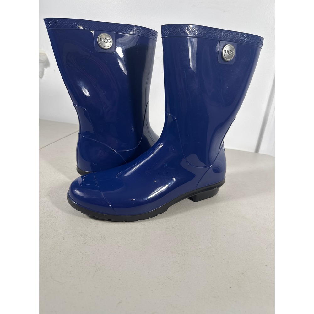 UGG Shaye Blue Glossy Waterproof Rain Boots Mid Calf Womens NEW! Size 10